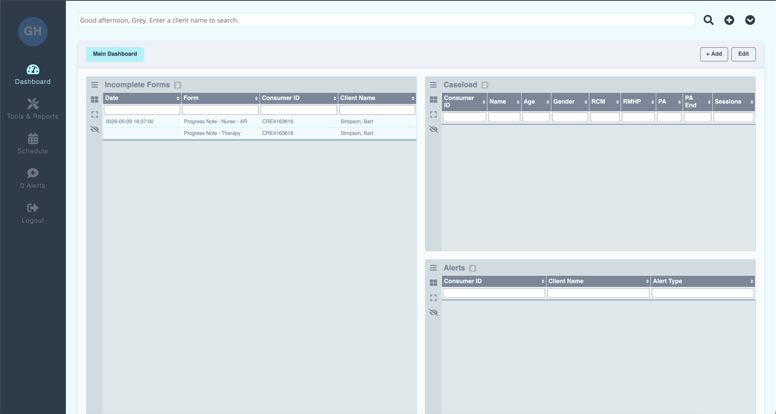 GoHealth main dashboard